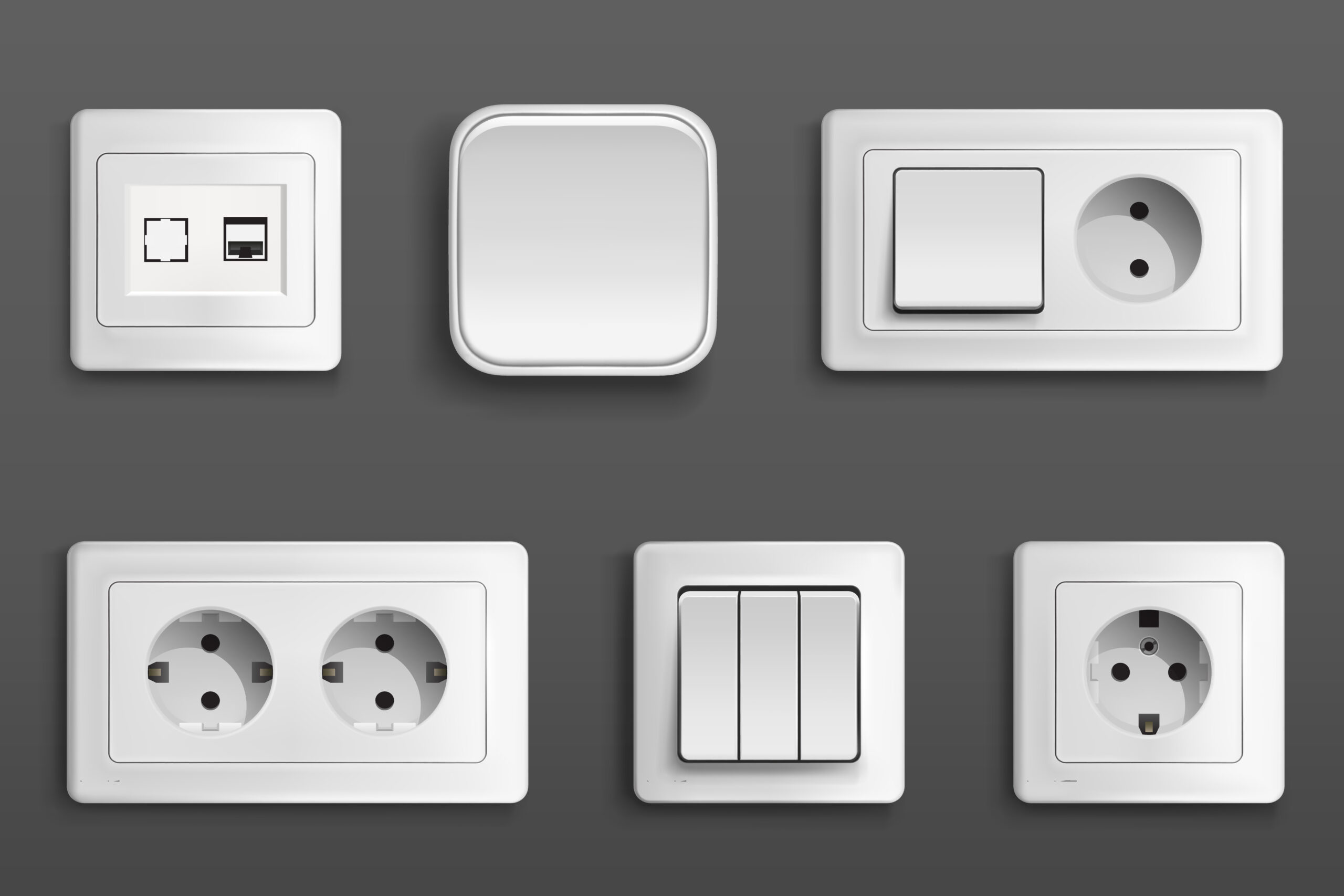Electric sockets and switches on wall